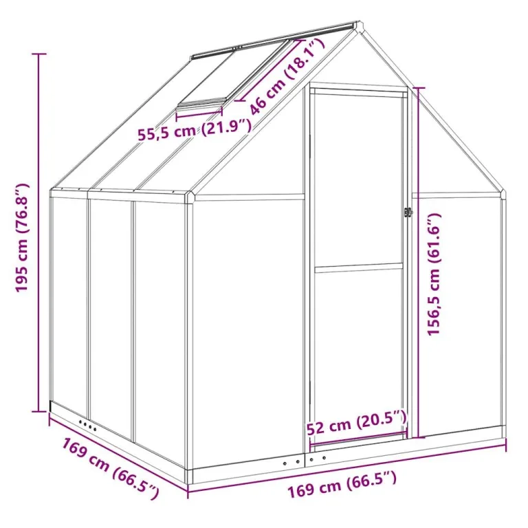 Gewächshaus mit Fundamentrahmen aus Aluminium, anthrazit, 169 x 169 x 195 cm, 4 mm Polycarbonat, UV-beständig, mit Lüftungsfenster, Regenrinnen, für Garten und Beet – Bild 8