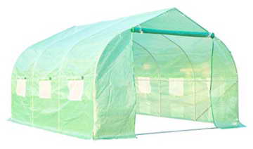 Outsunny Gewächshaus Folien Foliengewächshaus Treibhaus Frühbeet Pflanzenhaus Tomatenhaus 350 x 300 x 200 cm, Giegel Grün - 1