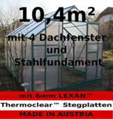 10,4m² PROFI ALU Gewächshaus Glashaus Treibhaus inkl. Stahlfundament u. 4 Fenster, mit 6mm Hohlkammerstegplatten - (Platten MADE IN AUSTRIA/EU) von AS-S - 1