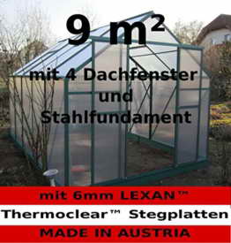 9m² PROFI ALU Gewächshaus Glashaus Treibhaus inkl. Stahlfundament u. 4 Fenster, mit 6mm Hohlkammerstegplatten - (Platten MADE IN AUSTRIA/EU) von AS-S - 1
