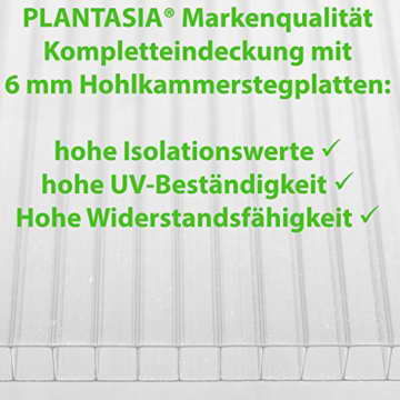 PLANTASIA® Alu Gewächshaus, 3,94 m³ - 9,42 m³, 6 mm Hohlkammerplatten (Kompletteindeckung), Aufbauvideo - 4