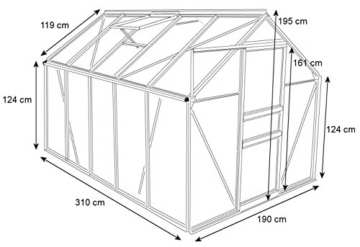 Zelsius - Aluminium Gewächshaus, Garten Treibhaus in verschiedenen Größen, mit Hohlkammerstegplatten, wahlweise mit Stahl-Fundament-Rahmen (190 x 310 cm - 6 mm Platten, ohne Fundament) - 2