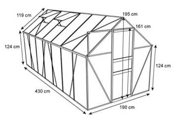 Zelsius - Set: 8,2 m² Aluminium Gewächshaus + Fundament, Garten Treibhaus, 430 cm x 190 cm, 6 mm Hohlkammerstegplatten, inkl. Fundament - 
